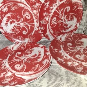 Red and White Swirl Dinner Plates - Set of 4
